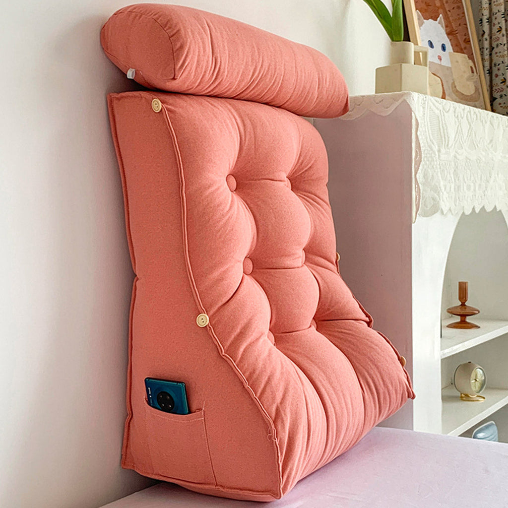 NNEAGS 60cm Peach Triangular Wedge Lumbar Pillow Headboard Backrest Sofa Bed Cushion Home Decor-3