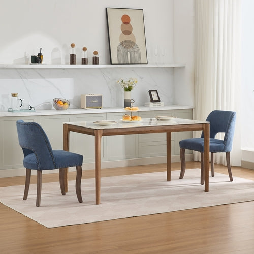 Wooden Dining Chairs Set of 2, Modern Fabric Upholstered Dining Room