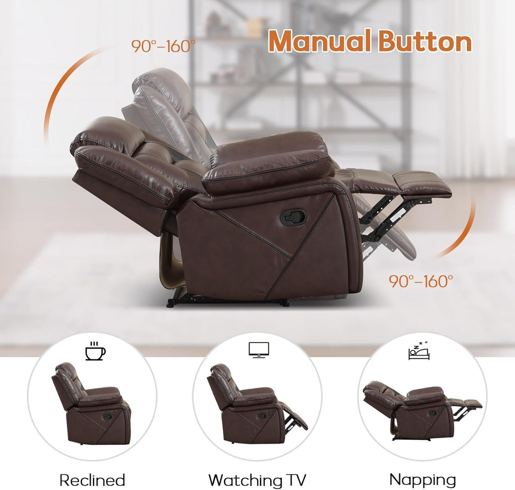 Three Seat Manual Reclining Sofa Dark Brown Faux Leather-3
