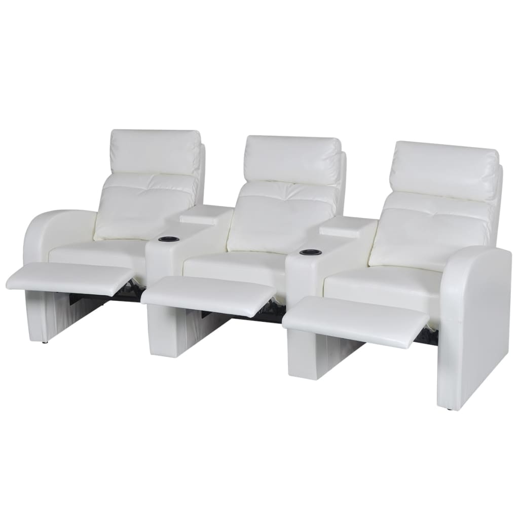 vidaXL 3-Seater Home Theater Recliner Sofa White Faux Leather