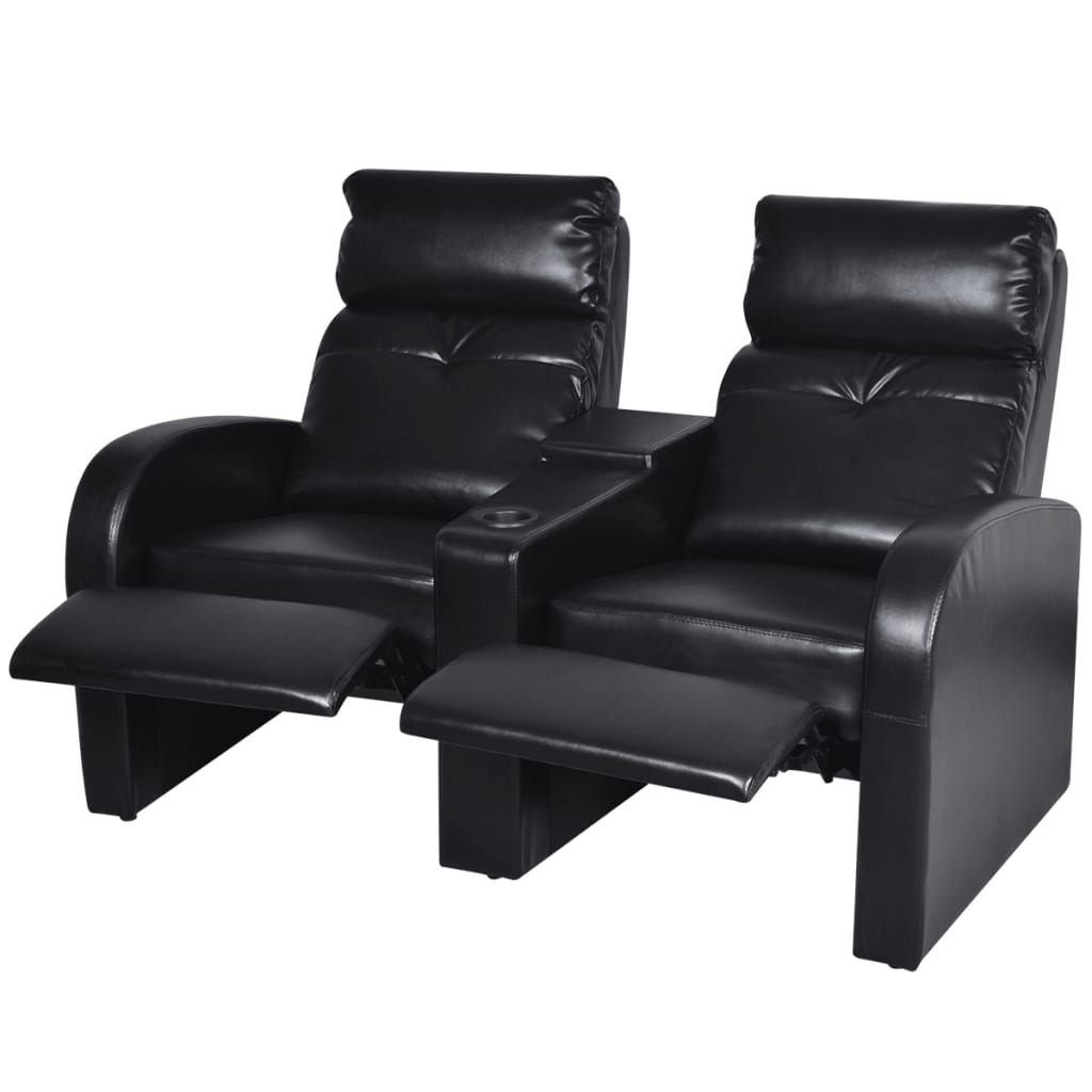 vidaXL 2-Seater Home Theater Recliner Sofa Black Faux Leather