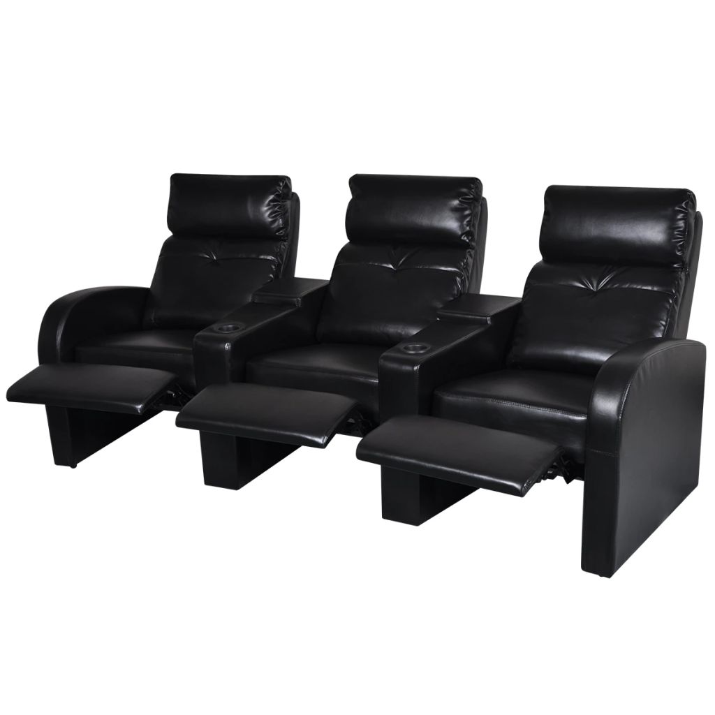 vidaXL 3-Seater Home Theater Recliner Sofa Black Faux Leather