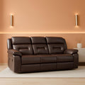 Three Seat Manual Reclining Sofa Dark Brown Faux Leather-0