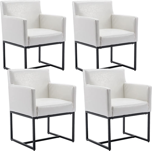 Set of 4 White Upholstered Armchairs